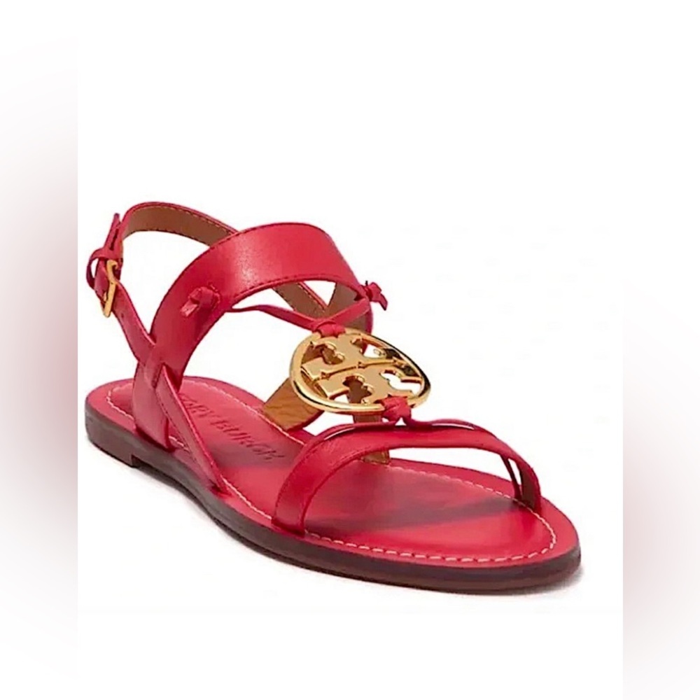 Tory Burch Miller Slingback Strap Leather Red & Gold Size 8 New Rt-278$‎